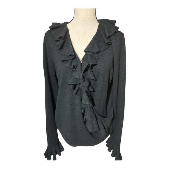 Ralph Lauren black Ruffled Blouse with Cuffed Sleeves - Picture 1 of 6
